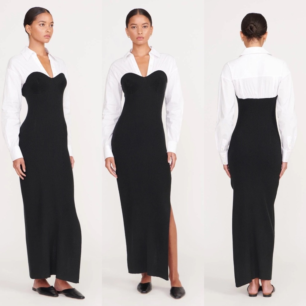 ❌SOLD❌STAUD hazel poplin knit combo corset detail midi dress FINAL PRICE - Picture 2 of 9